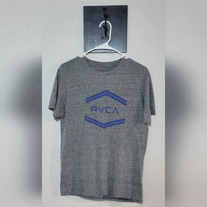 RVCA Mens Heather Grey T-shirt size small with Blue‎ Logo. EUC